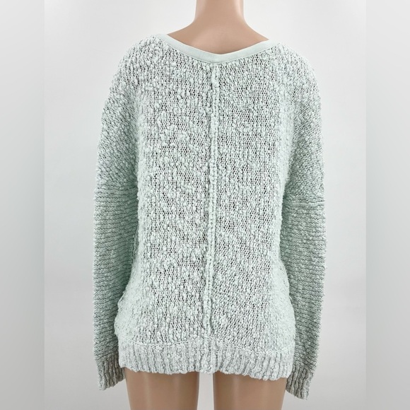 Free People Seafoam Mint Nubby Knit Songbird V-Neck Pullover Sweater Size Small - Picture 3 of 12